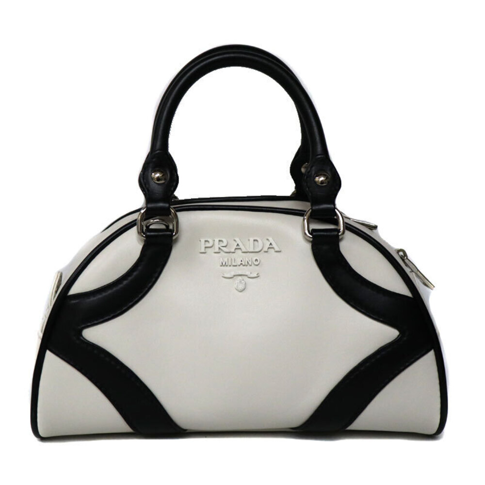 Prada Soft Calfskin Bowling Crossbody Bag White Black - Picture 1 of 6